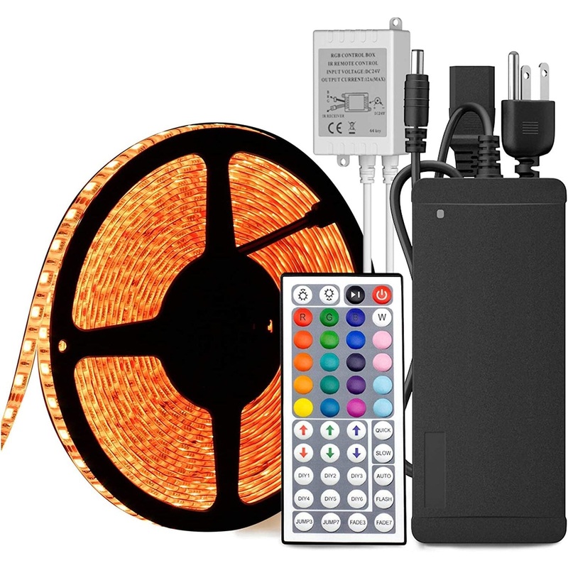 Weather Resistant RGB LED Strip Lights with IR Remote 10M 32.8 Ft 5050 RGB 600LEDs Full Kit 24V