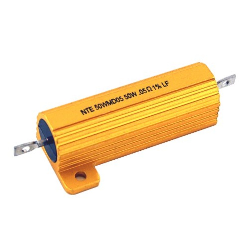 NTE Electronics 50WMD50 Aluminum Housed Resistor, Power Wire Wound, Chassis Mount, Axial Solder Lug Lead, 1% Tolerance, 0.5 Ohm Resistance, 50W, 1250V