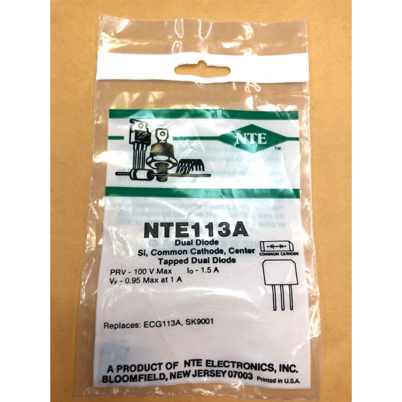 NTE113A, Dual Diode Rectifier for TV Horizonal AGC ~ 100 PRV (ECG113A
