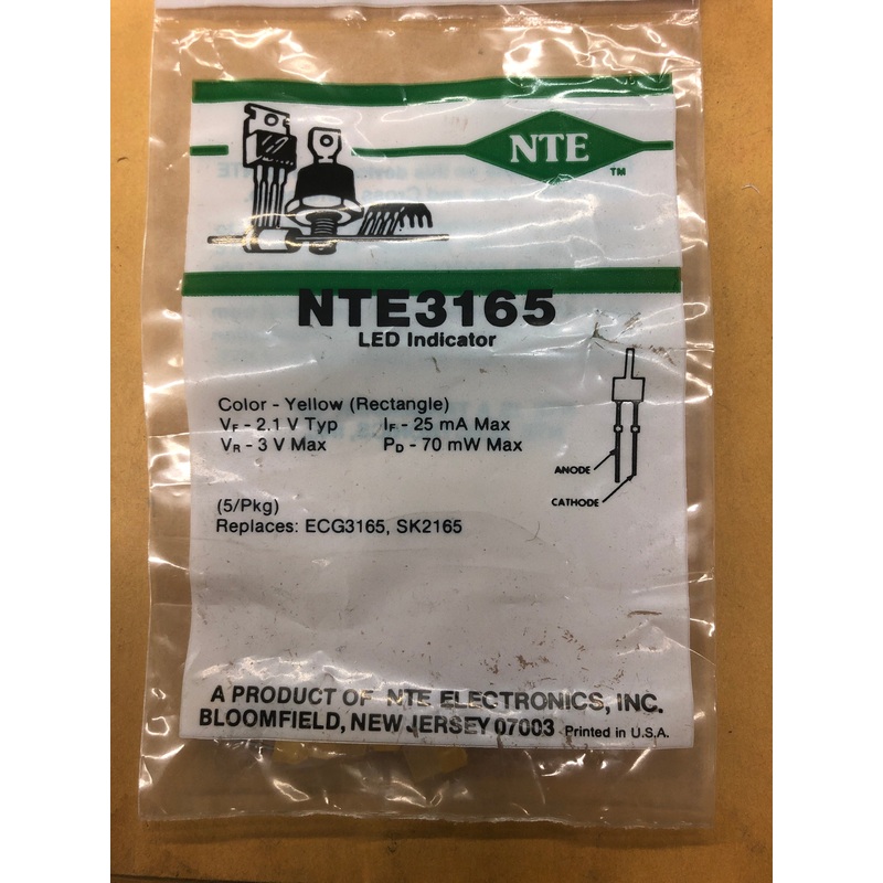 NTE3165 LED RECTANGULAR IND YELLOW