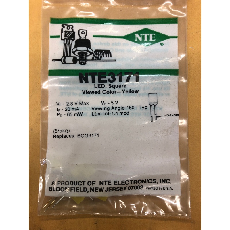 NTE3171 LED SQUARE YELLOW DIFFUSE