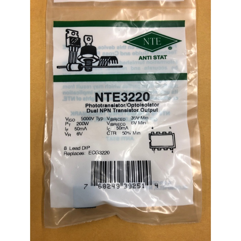 NTE3220 OPTOCOUPLER NPN DUAL TRAN