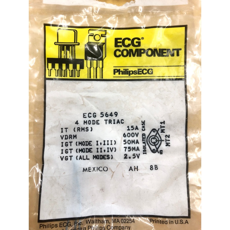 ECG5649, 600V @ 15A Silicon 4 Mode TRIAC ~ TO-3 Isolated Case (NTE5649)