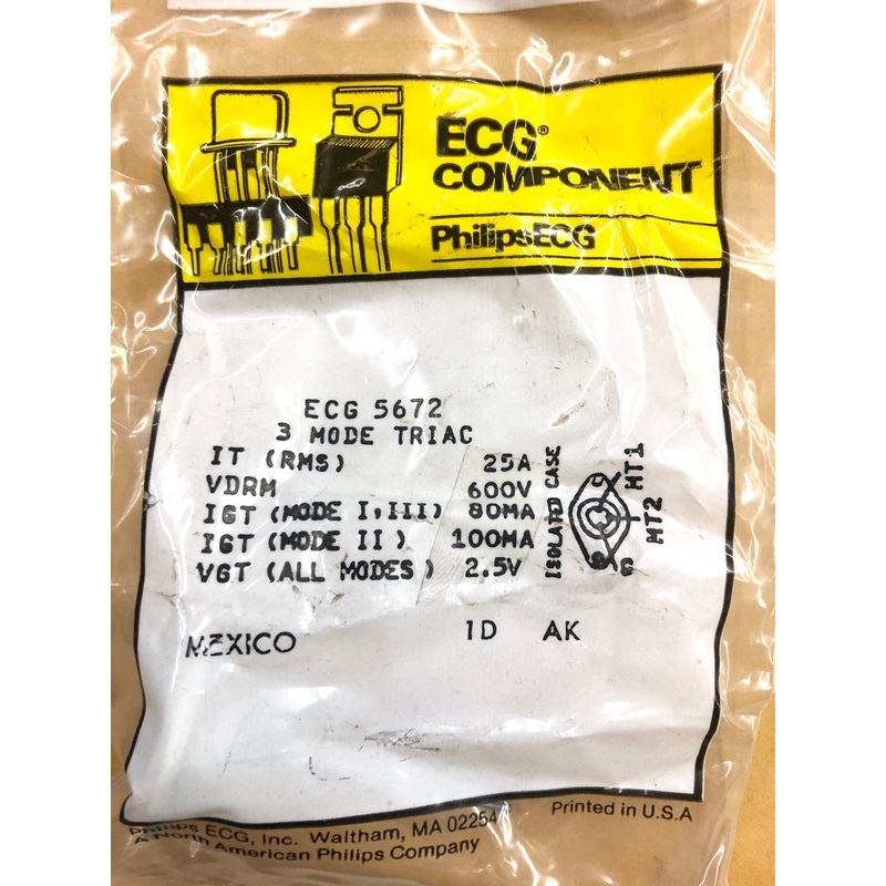 ECG5672, 600V @ 25A Silicon 3 Mode TRIAC ~ TO-3 Isolated Case (NTE5672)