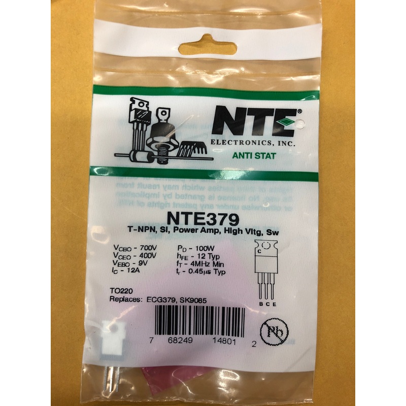 NTE379, 700V IC-12A TO-220 Case Tf=0.45us High Voltage