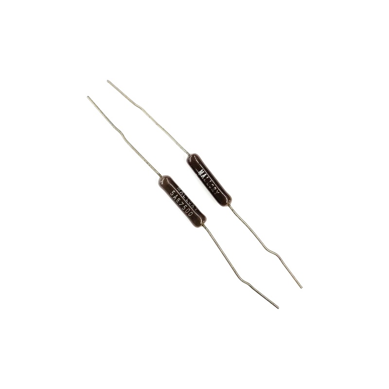 Lot of 2, Mallory 5AE7500 7.5K Ohm 5 Watt Wirewound Power Resistors 5W